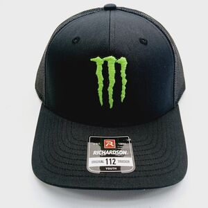 Black Monster Energy Mesh Back Snap Back YOUTH Richardson Hat